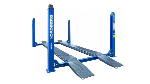 Подъемник четырехстоечный 5 т, с ручной траверсой 2 т N423, для сход-развала, мех. снятие, синий 4450_MB(M2)