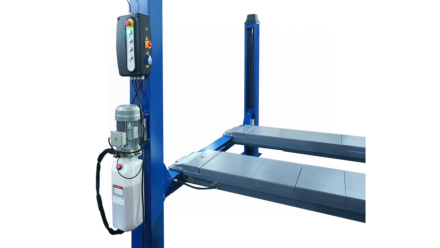 Подъемник 4-стоечный 5 т, c ручной траверсой 3 т N433, для сход-развала, электростопоры, 380 В, синий/серый 4450J_EG/EB(M)